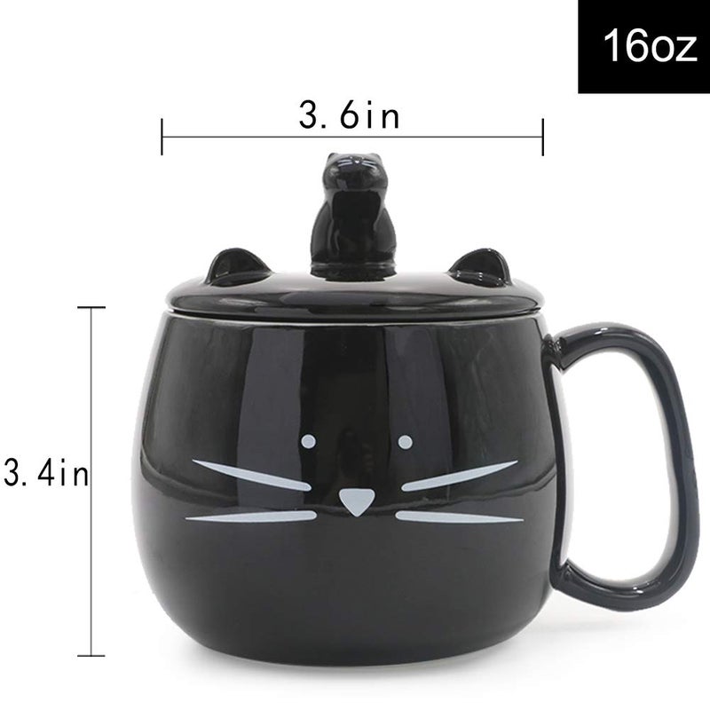 Koolkatkoo 16OZ Cute Cat Coffee Mug with Cell Phone Holder Lid for Cat Lover Unique Ceramic Black Mugs Tea Cup Gift for Women - Image 5